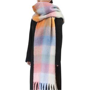 Womens Winter Scarf Large Plaid Blanket Scarf Thick Warm Soft Tassel Colorful